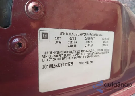 2000 Chevrolet Lumina z USA, uszkodzony, nr VIN 2G1WL52J7Y1141726